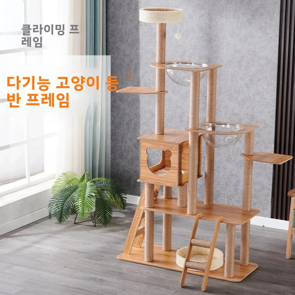 Cat Climbing Frame Indoor Apartment Style Large Multi Layer Cat Tree Tower For Cats With Burrows And Grab Plate For Living Room