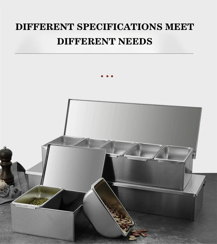 PizzAtHome 2/3/4/5/6 Section Seasoning Box Stainless Steel Ingredients Box Cheese Sauce Salt Sugar Box Spice Jar Baking Tool