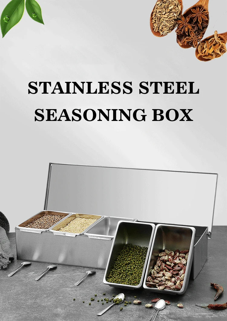 PizzAtHome 2/3/4/5/6 Section Seasoning Box Stainless Steel Ingredients Box Cheese Sauce Salt Sugar Box Spice Jar Baking Tool