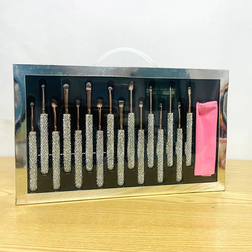 Glitz and Glam Brush Set 27Pcs Bundle RHINESTONE Glam Brush Set Bling Makeup Brushes Diamond Eyelash Curler With box Beauty Set