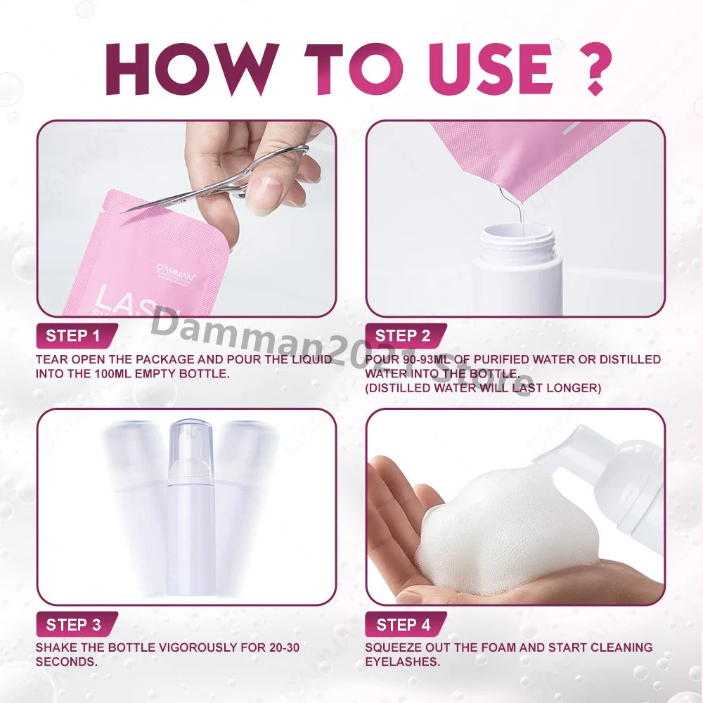 DAMMAN New Upgrades 7.5ml Eyelash Extensions Shampoo Non-irritation Lash Shampoo Concentrate Lashes Cleansing Mousse Makeup Tool