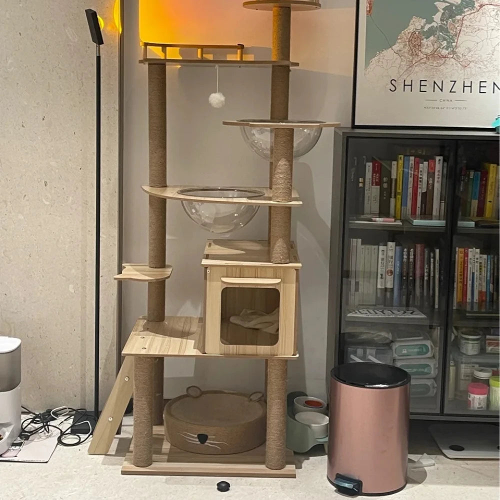 Cat Climbing Frame Indoor Apartment Style Large Multi Layer Cat Tree Tower For Cats With Burrows And Grab Plate For Living Room