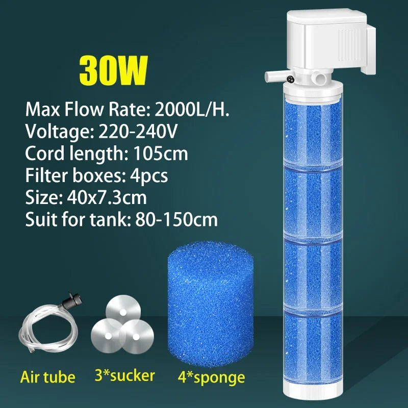 220V Ultra Quiet Aquarium Internal Filter Water Purification Multi-functional Fish Tank Water Pump Wave Make Stool Sucker