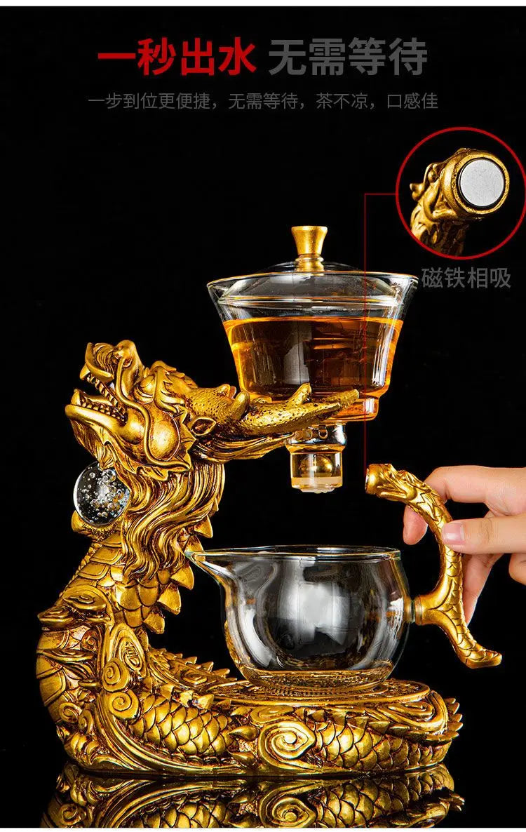 Dragon Automatic Tea Set Magnetic Suction Glass Lazy Kung Fu Teapot Set Household Heat-resistant Tea Maker