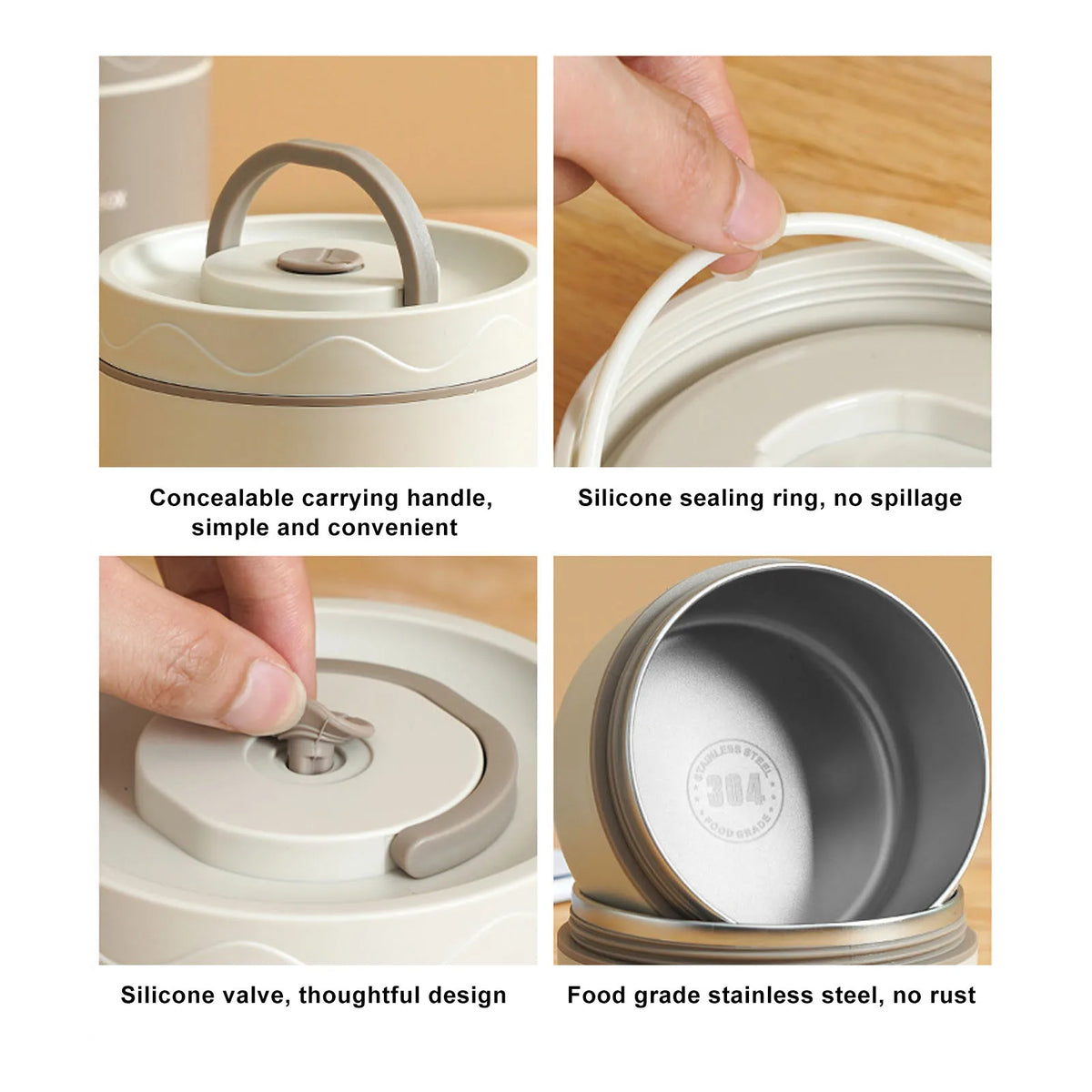 Thermal Lunch Box Insulated Lunch Container Sealed Easy To Clean  Portable 304 Stainless Steel with Thermal Bag for Work