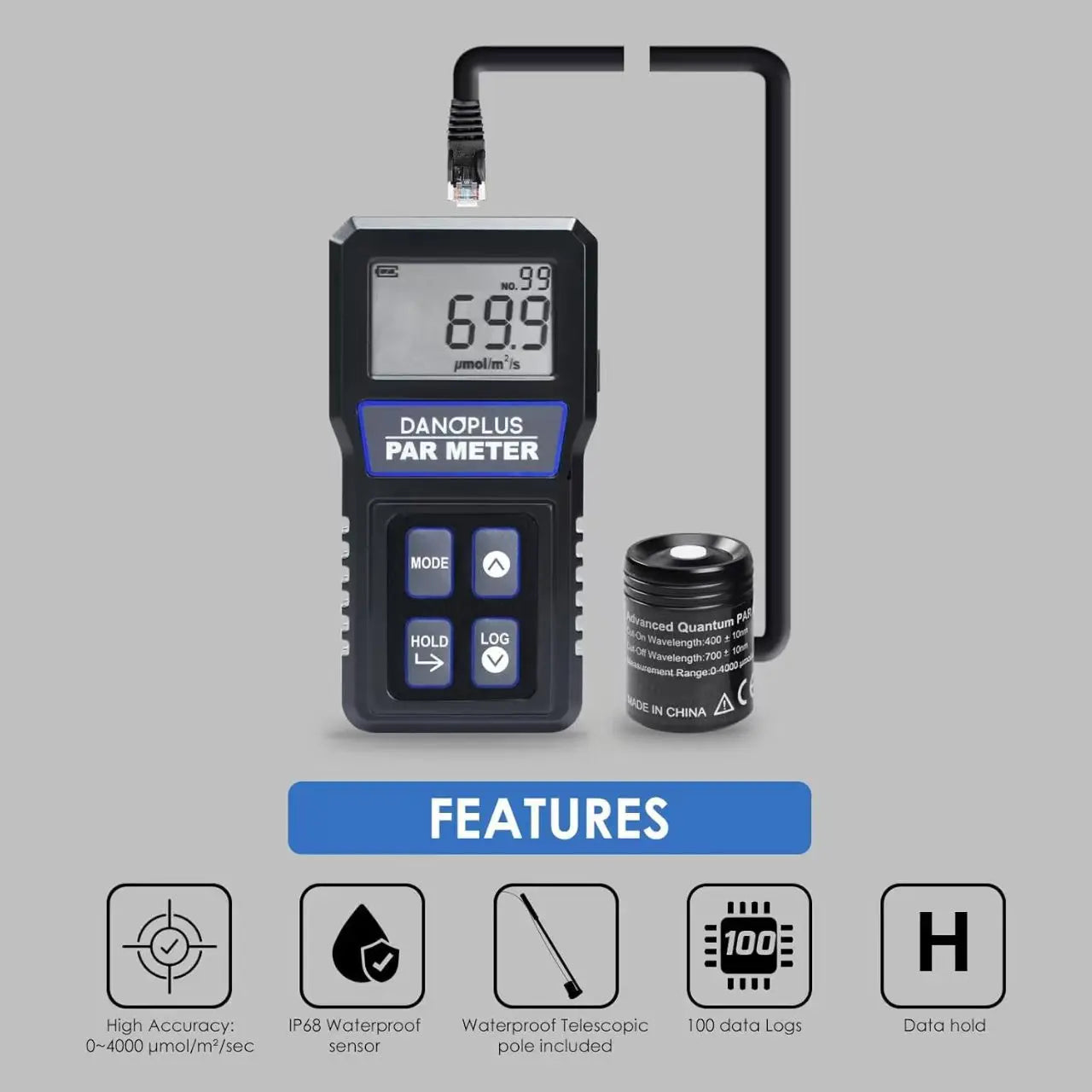 Digital split type light energy aquarium standard pole number measuring instrument PAR METER IP68 waterproof probe light meter