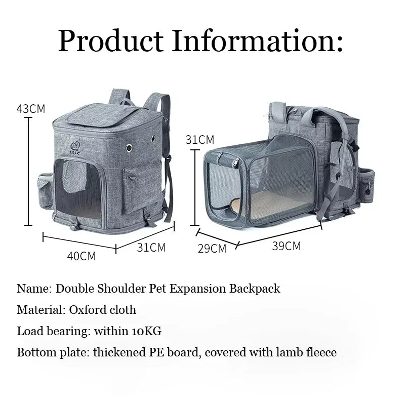 LDLC Pet Cat Backpack Large Capacity Breathable Foldable Cat Cage Expandable Oxford Cloth Pet Bag Suitable for Pet Travel