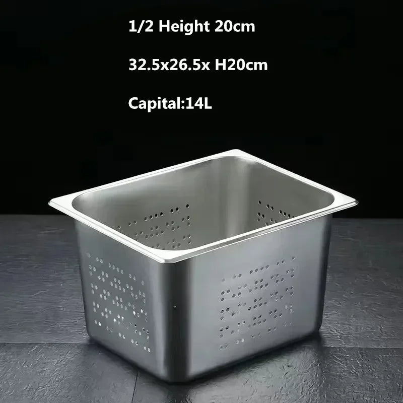 Rectangle Stainless Steel Storage Leak Trays Hole Mesh Strainer Vegetable Fruit Washing Basket Food GN Pan Water Filter Basin