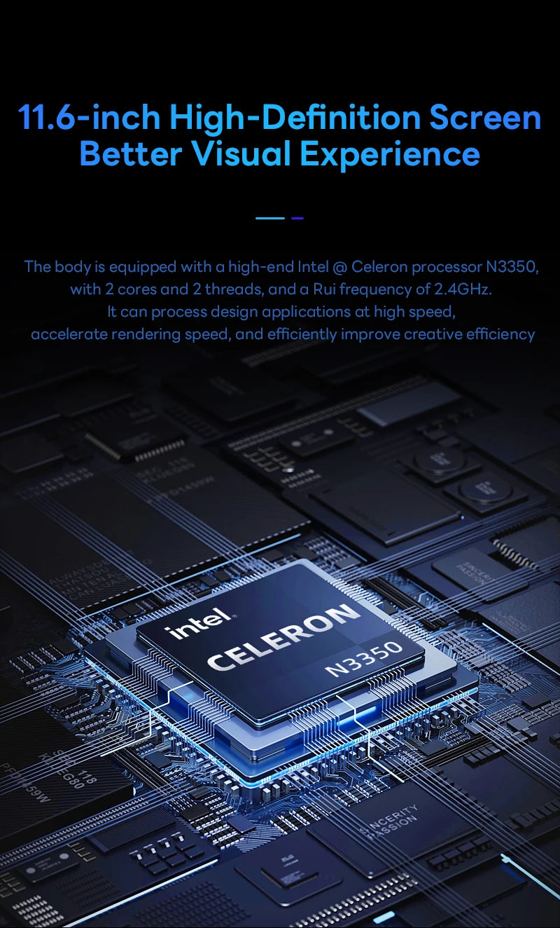 BYONE Cheap Laptops 11.6 Inch Intel N3350 6GB RAM 64G Expandable 128G SSD Wifi Office Study Portable Ultraslim Notebook Computer