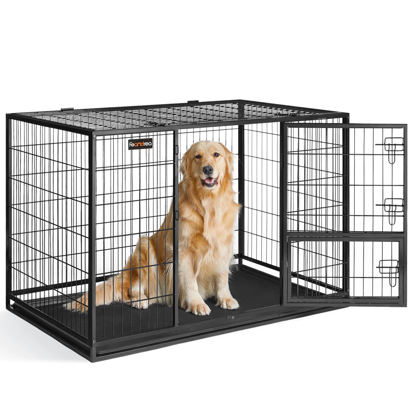 Feandrea Heavy-Duty Dog Crate, Dog Cage, 122 x 74.5 x 80.5 cm, for Medium and Large Dogs, Double Removable Door