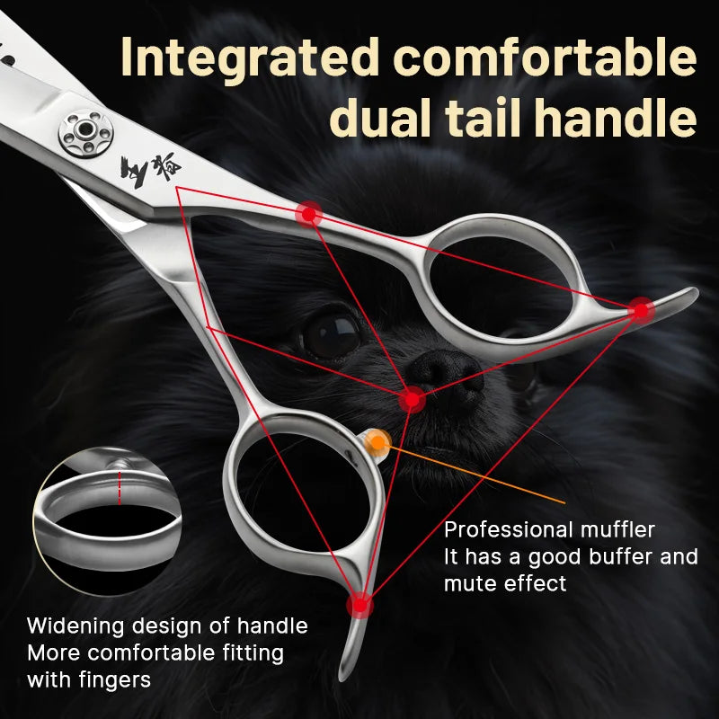 Fenice High-grade JP VG10 Steel Straight&25° Curved Reverse blade Natural Chunker Pet Trimming Scissors Shear Anti-loosing Screw