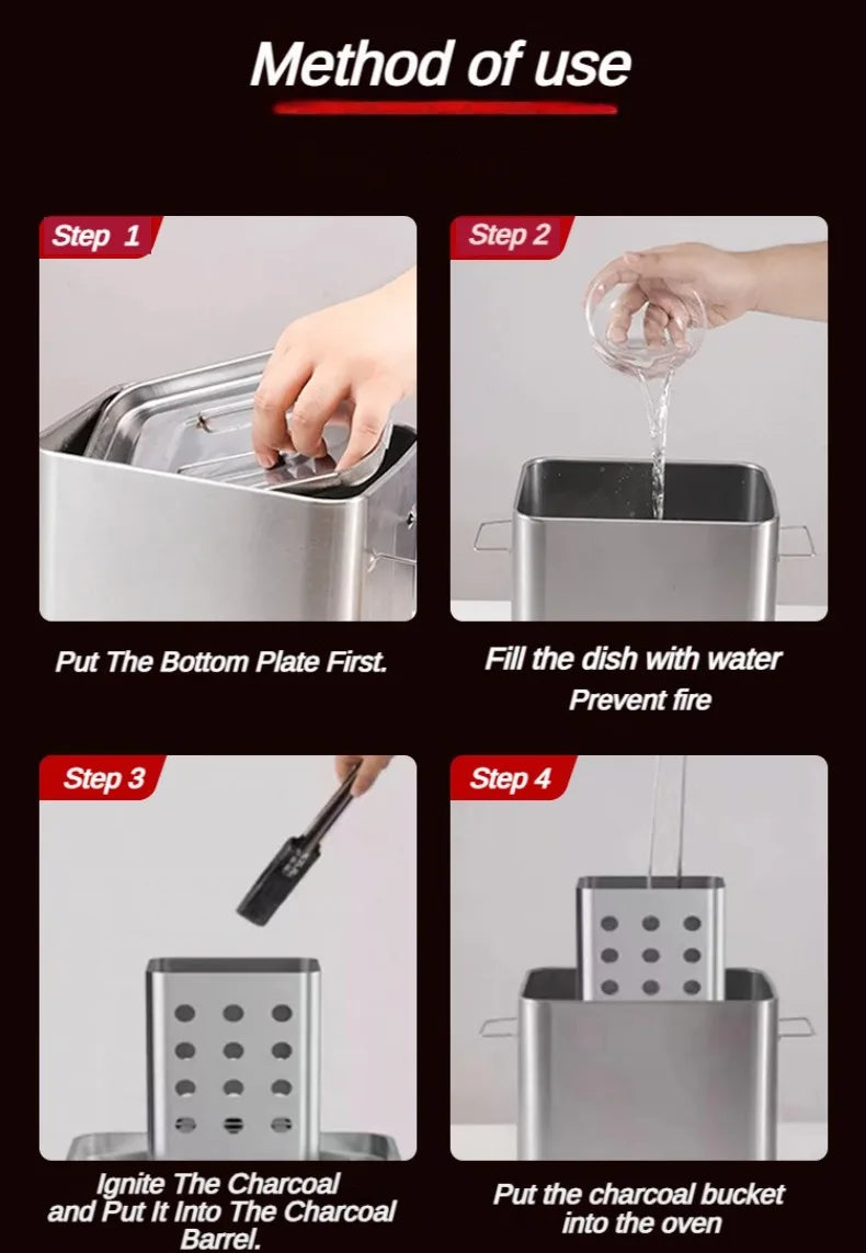 Portable Grill Smokeless Stainless Steel Barbecue Charbroiler Outdoor Indoor Dual-purpose Stewing Oven Small Durable BBQ Grill