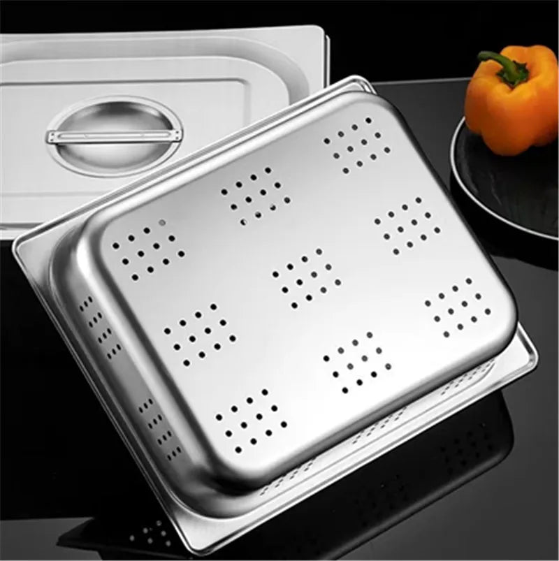 Rectangle Stainless Steel Storage Leak Trays Hole Mesh Strainer Vegetable Fruit Washing Basket Food GN Pan Water Filter Basin