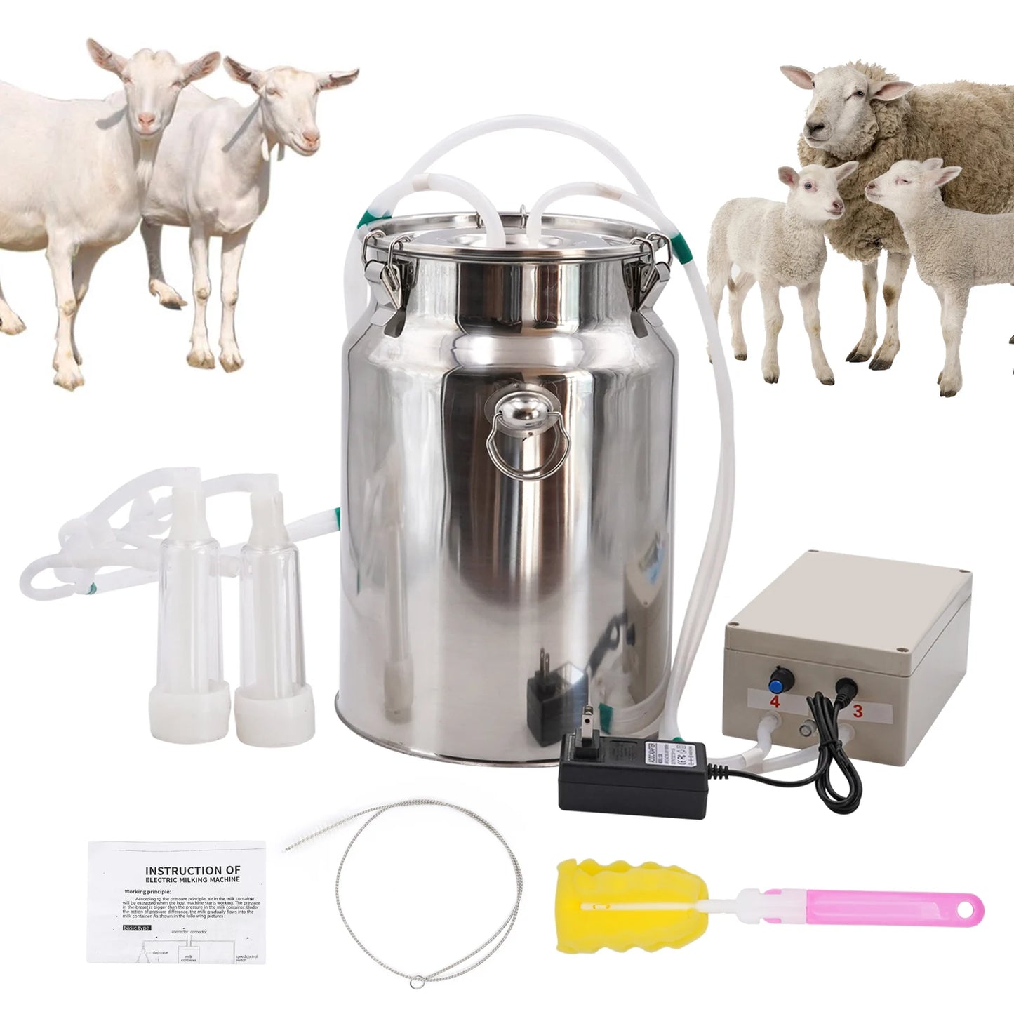 10L Electric Automatic Cattle Milking Machine 220V Goat Pulsating Milking Machine Stainless Steel Milker Bucket Vacuum Pump