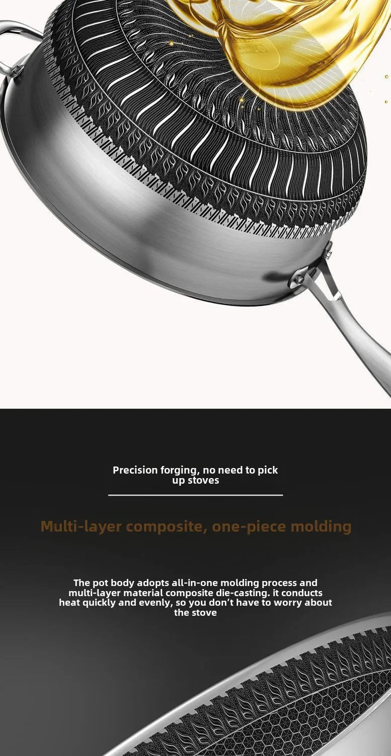 Double-sided screen 316 stainless steel wok Non-coated wok non-stick household induction cooker gas universal wok