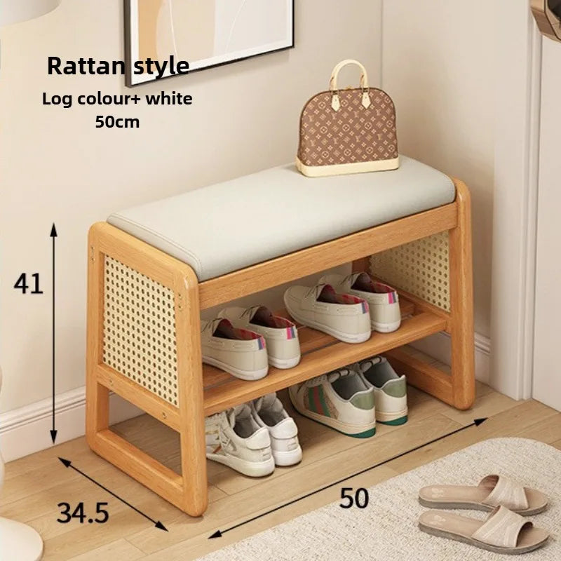 New Chinese style shoe changing stool with seating at the entrance, entrance door, shoe rack, entrance hall, household soft bag,