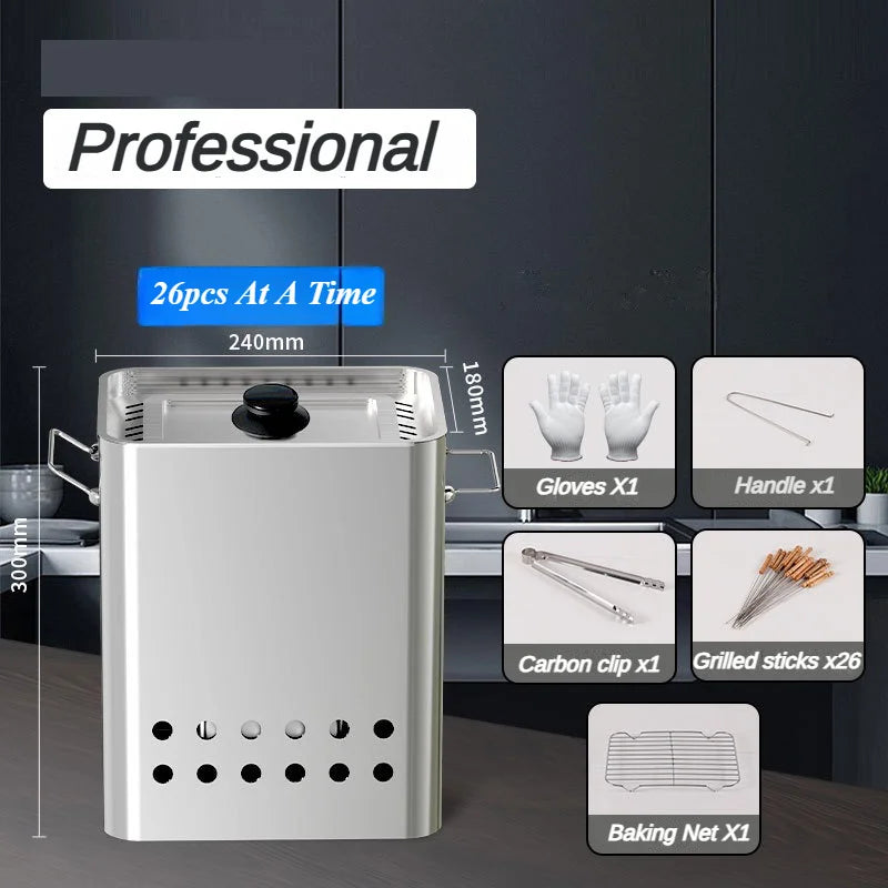 Portable Grill Smokeless Stainless Steel Barbecue Charbroiler Outdoor Indoor Dual-purpose Stewing Oven Small Durable BBQ Grill