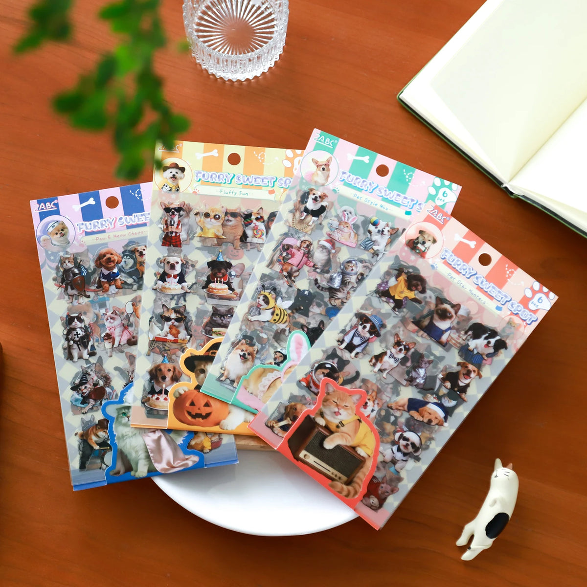 6 Pet Stickers of Puppies and Cats, High-Quality, Personalized, Creative Animal Expression Packs, Decorative Small Pattern Stickers for Journals, Suitable for Phones/Tablets