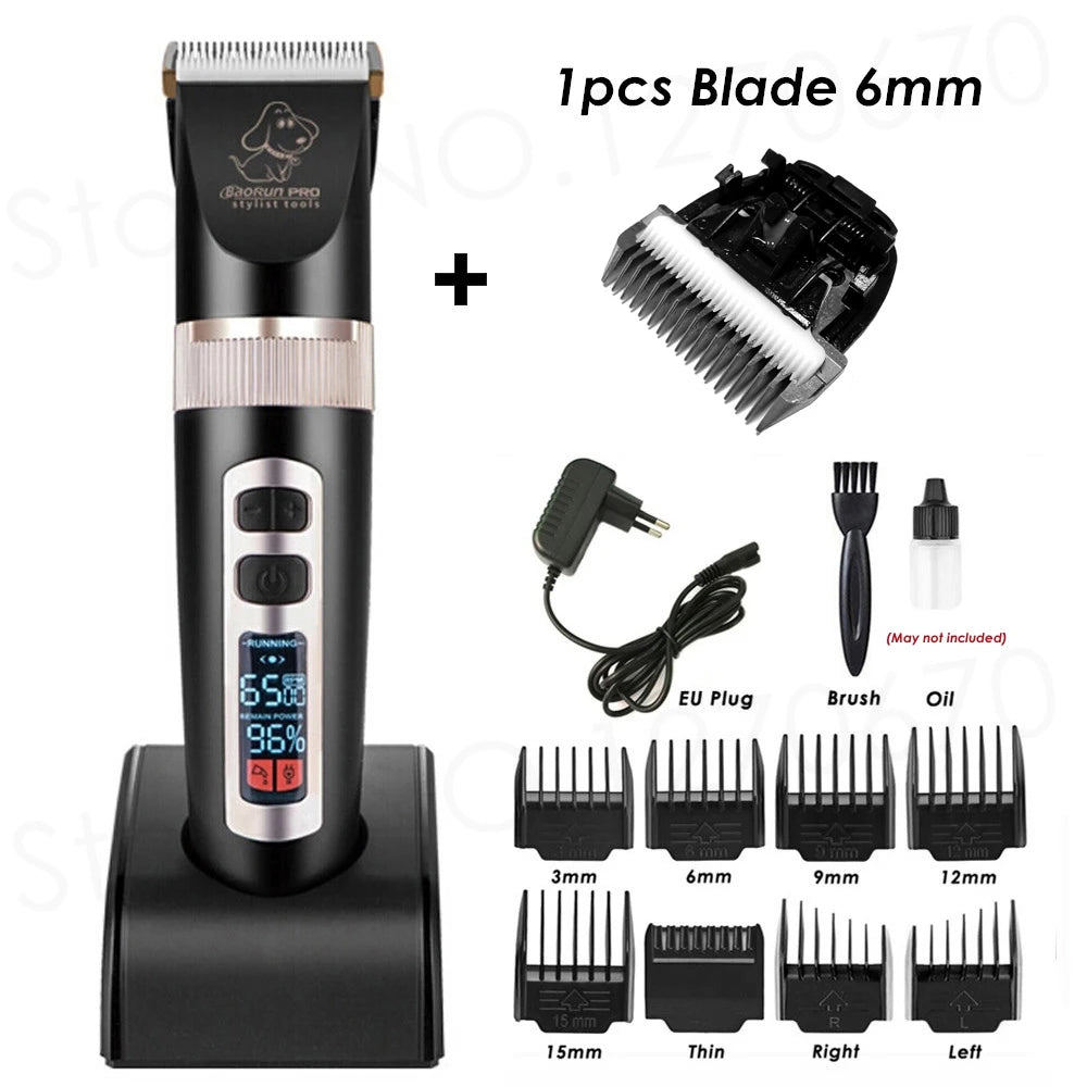 BaoRun P9 Dog Clipper Professional LCD Display Pet Cat Clippers Shaver Electrical Grooming Trimmer Rechargeable Haircut Machine
