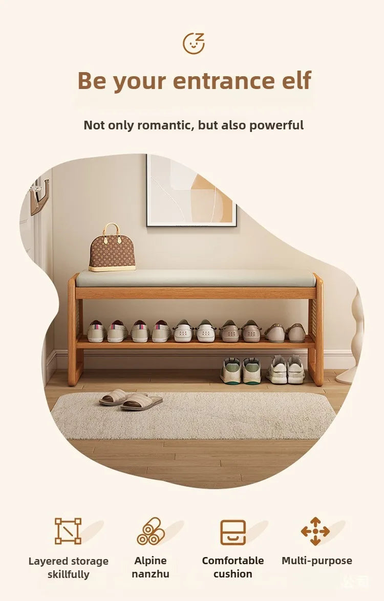 New Chinese style shoe changing stool with seating at the entrance, entrance door, shoe rack, entrance hall, household soft bag,