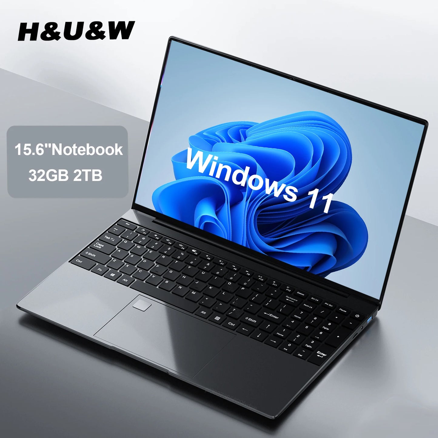 H&U&W 15.6" Portable Laptop Intel N5095 32GB DDR4 2TB SSD Windows11 Notebook Pc Gamer Office Computer with Backlit Fingerprint