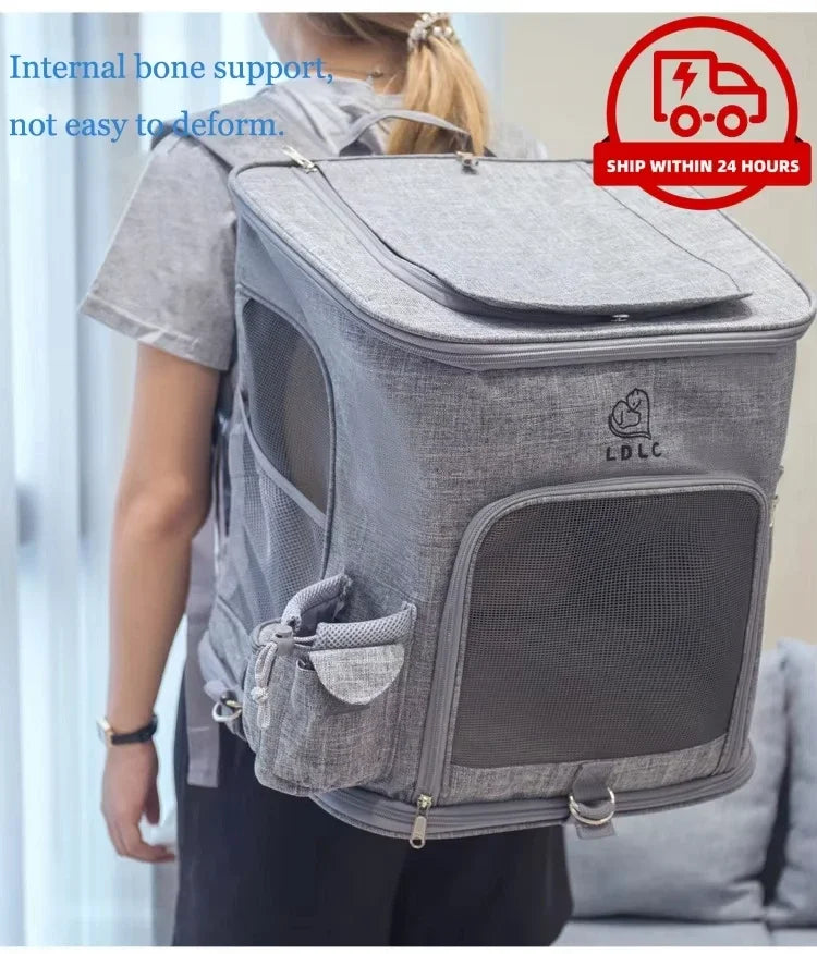 LDLC Pet Cat Backpack Large Capacity Breathable Foldable Cat Cage Expandable Oxford Cloth Pet Bag Suitable for Pet Travel