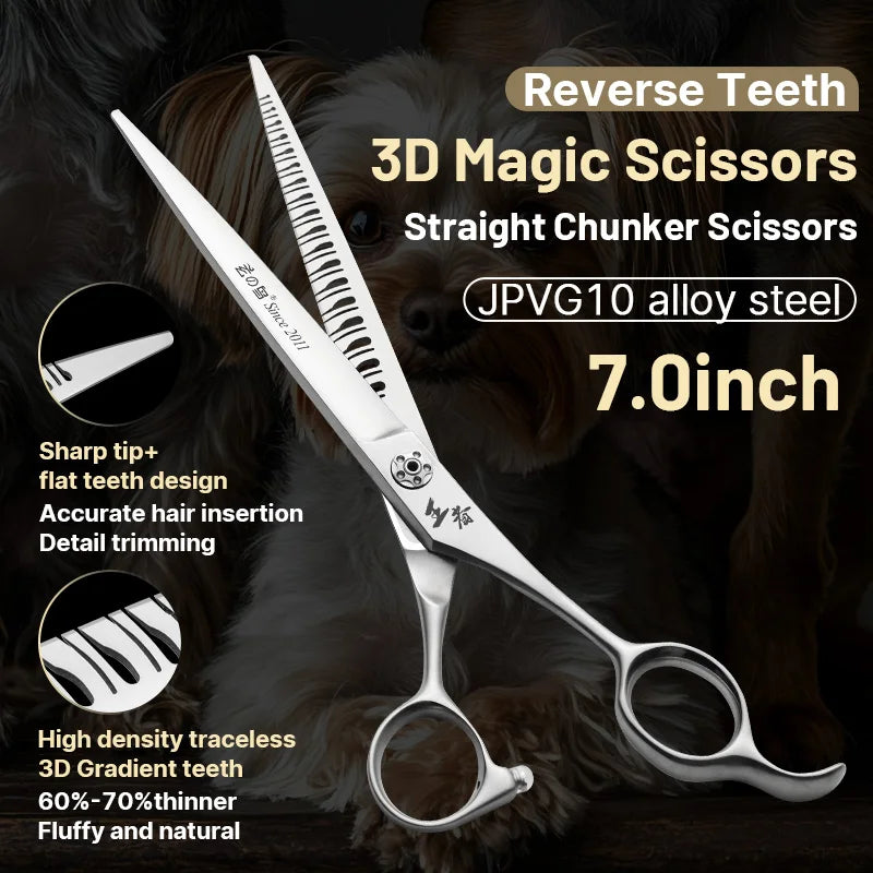 Fenice High-grade JP VG10 Steel Straight&25° Curved Reverse blade Natural Chunker Pet Trimming Scissors Shear Anti-loosing Screw