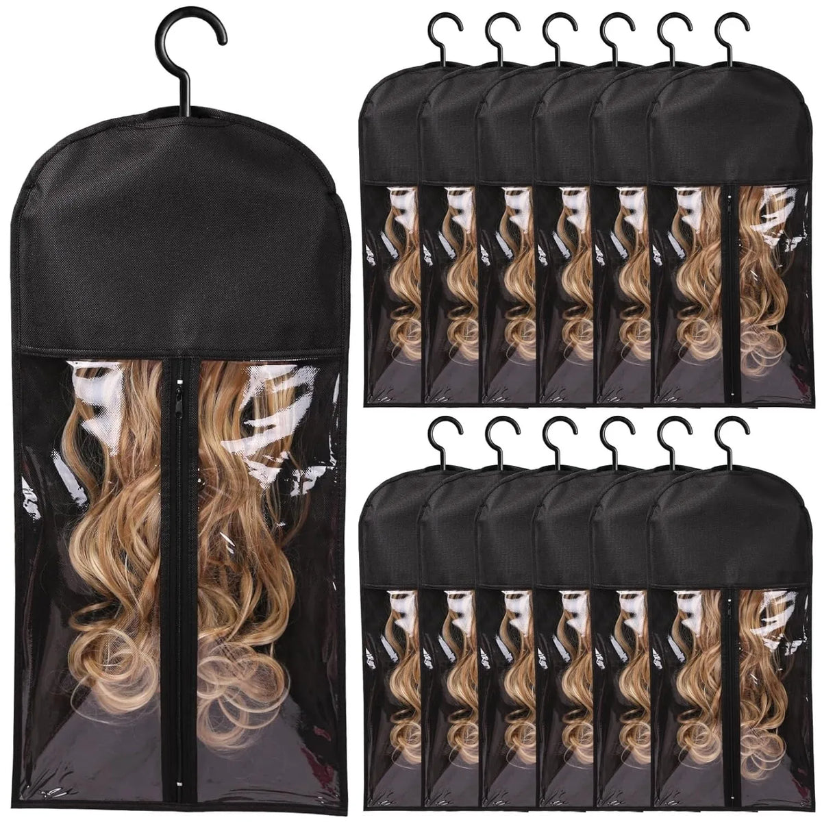 Hair Extension Holder Wig Storage Bag with Hanger Hairpieces Ponytail Bundles Storage Carrier Case for Store Style Hair Travel