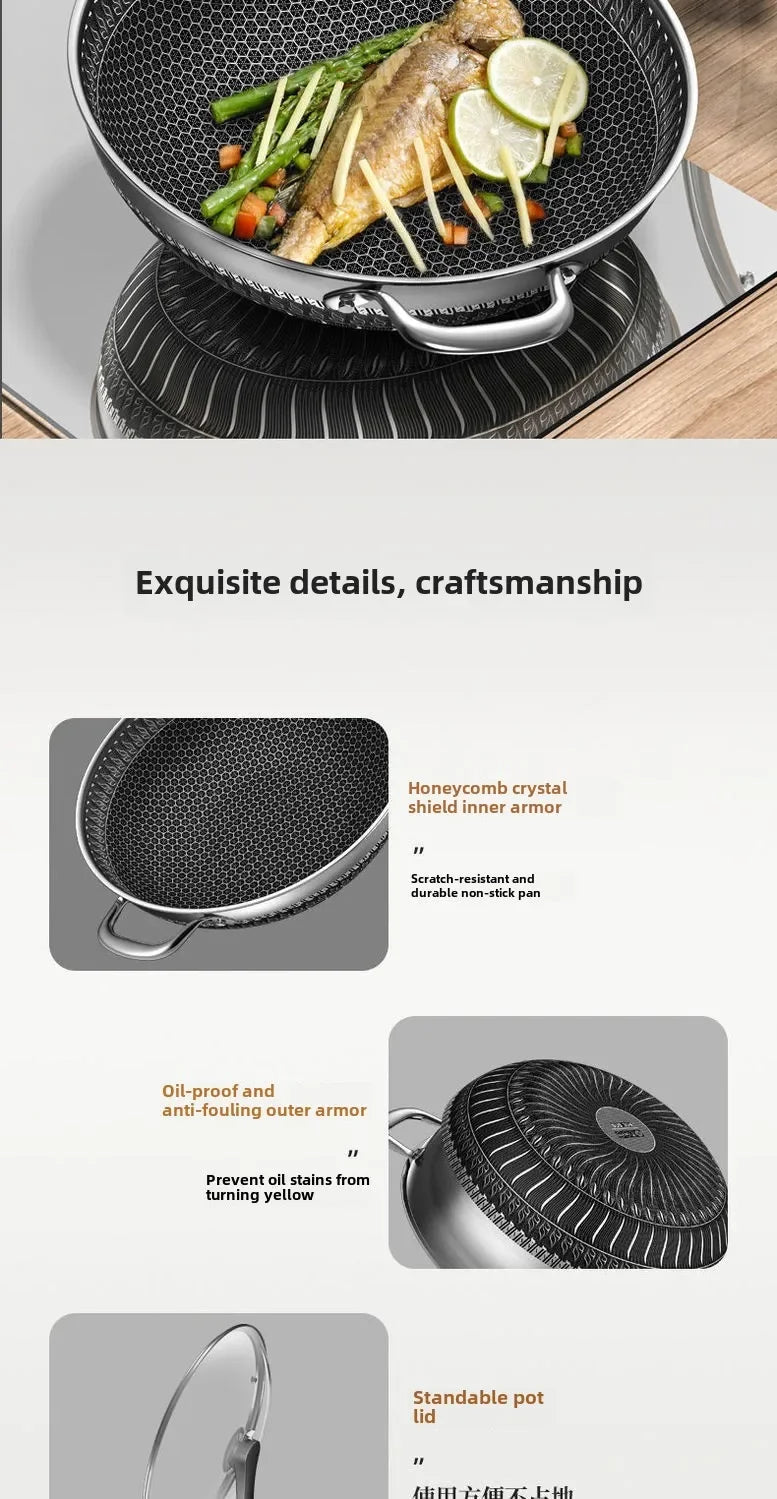 Double-sided screen 316 stainless steel wok Non-coated wok non-stick household induction cooker gas universal wok