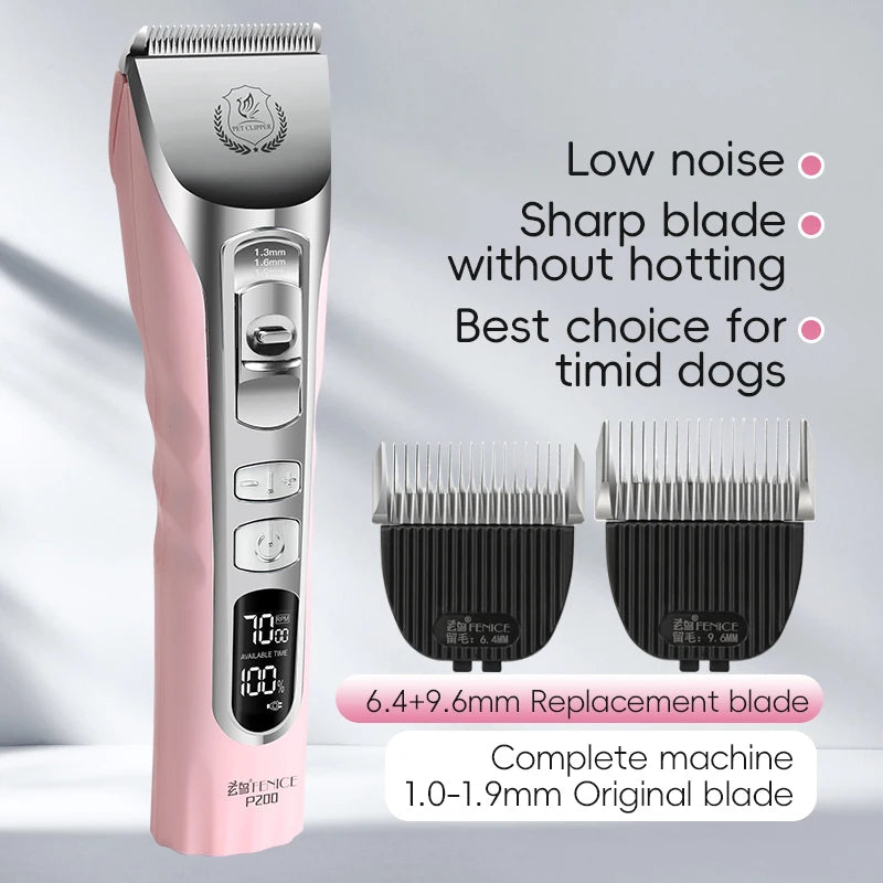 Fenice Pink Dog Hair Cutting Machine 5000mA Capacity Cordless LCD Screen Pets Dog Grooming Clippers Rechargeable Haircut Shaver