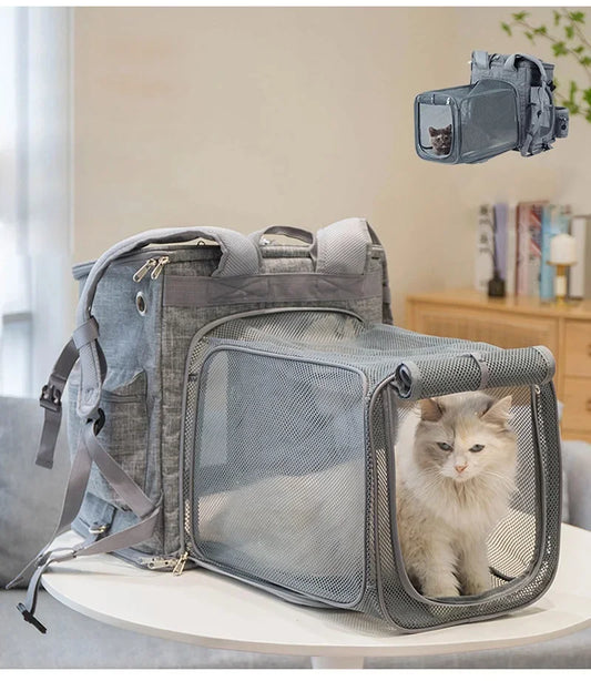 LDLC Pet Cat Backpack Large Capacity Breathable Foldable Cat Cage Expandable Oxford Cloth Pet Bag Suitable for Pet Travel