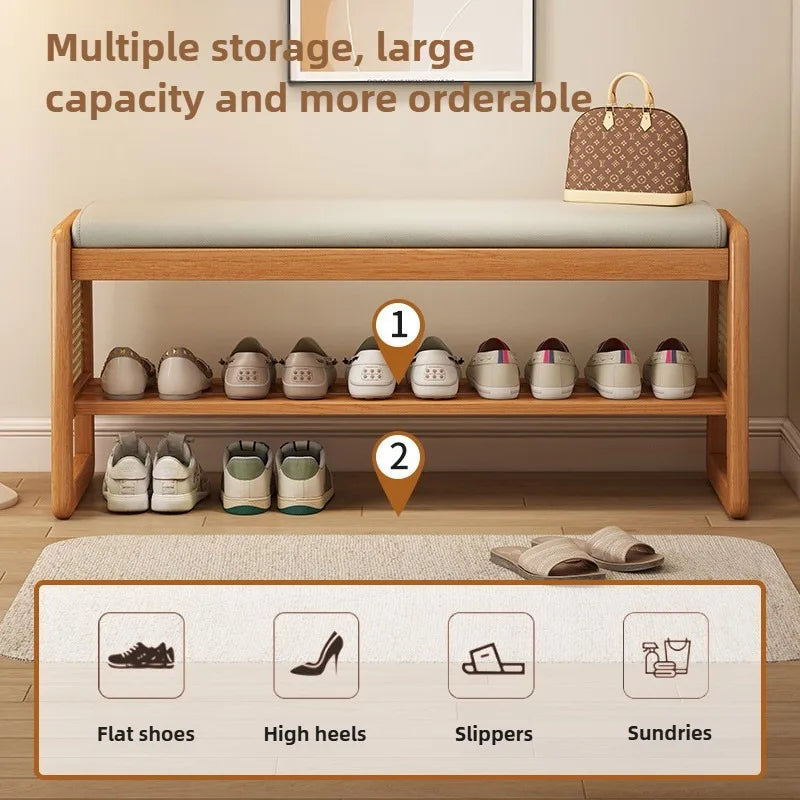 New Chinese style shoe changing stool with seating at the entrance, entrance door, shoe rack, entrance hall, household soft bag,