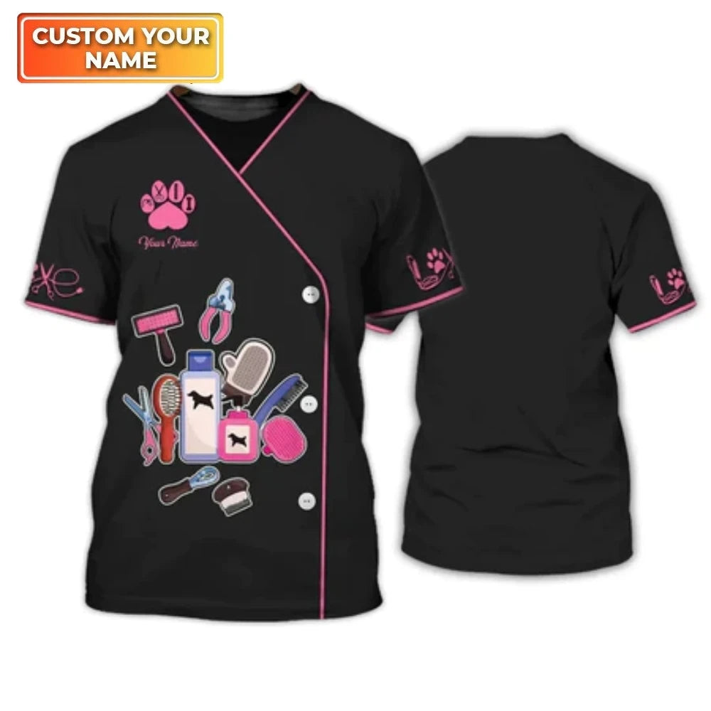 Pet Dog Beautician Role-playing Fun Printed men's T-shirt Casual Hip-hop Fashion Short Sleeved Round Neck Oversized Top