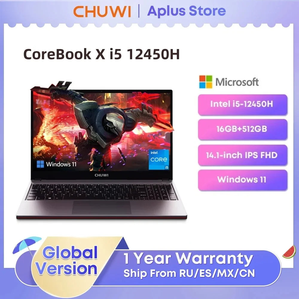 CHUWI CoreBook X Laptop Intel i5-12450H 16GB DDR4 512GB SSD 14 inch FHD 2160 * 1440 Windows 11 Gaming NoteBook 1TB SSD Expand