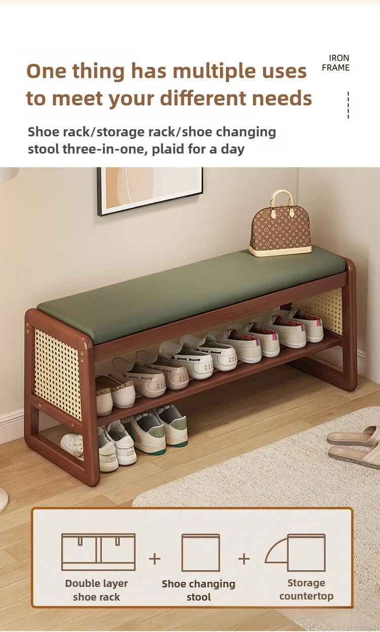 New Chinese style shoe changing stool with seating at the entrance, entrance door, shoe rack, entrance hall, household soft bag,