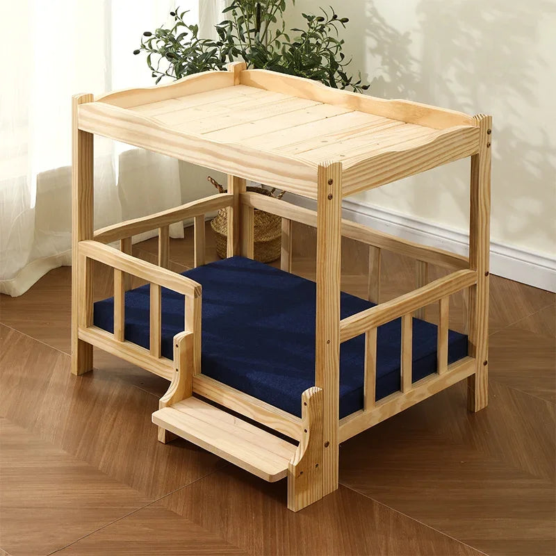 2-Layer Solid Wood Princess Bed for Pets Universal Cat and Dog Bed Breathable Pet Shelter Climbing Ladder for Cats and Dogs