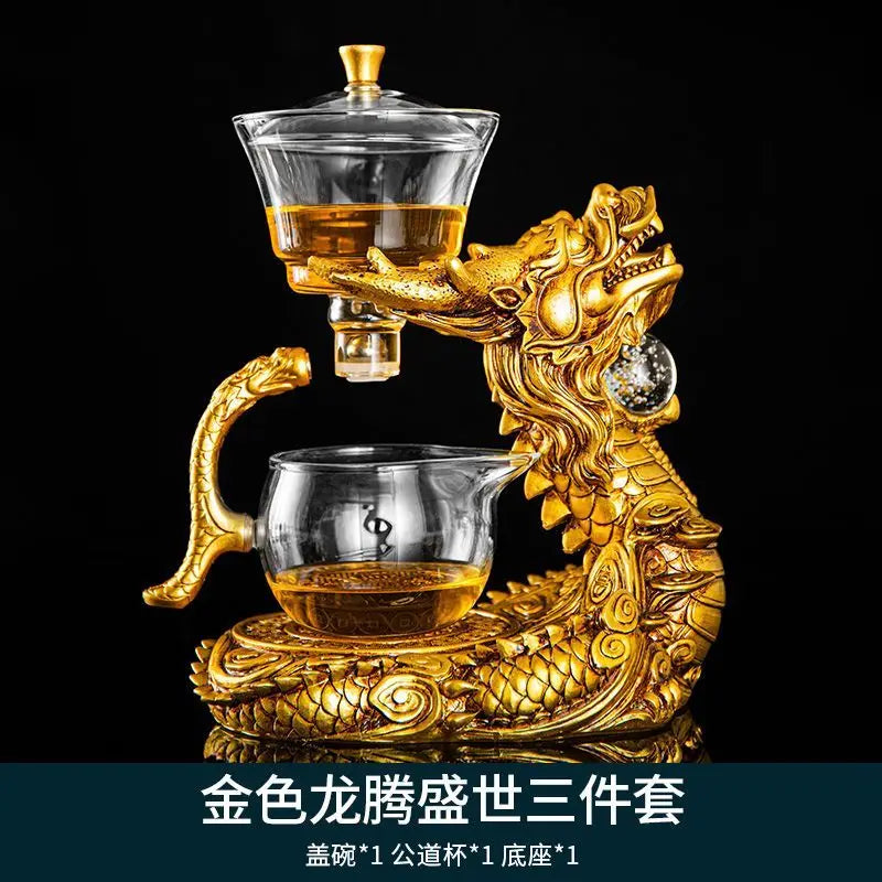 Dragon Automatic Tea Set Magnetic Suction Glass Lazy Kung Fu Teapot Set Household Heat-resistant Tea Maker