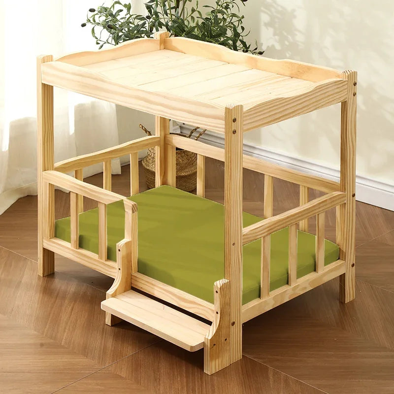 2-Layer Solid Wood Princess Bed for Pets Universal Cat and Dog Bed Breathable Pet Shelter Climbing Ladder for Cats and Dogs