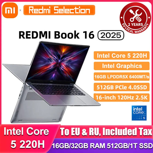 Xiaomi REDMI Book 16 Laptop 2025 Intel Core 5 Processor 220H Intel Graphics 16G/32G RAM 1TB SSD 16-inch 2.5K Screen Notebook PC