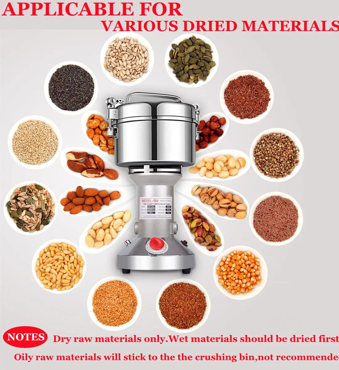Electric Grain Grinder Mill High-speed Spice Corn Mill Commercial Powder Machine for Dry Cereals Grain Spice Coffee Herb Bean