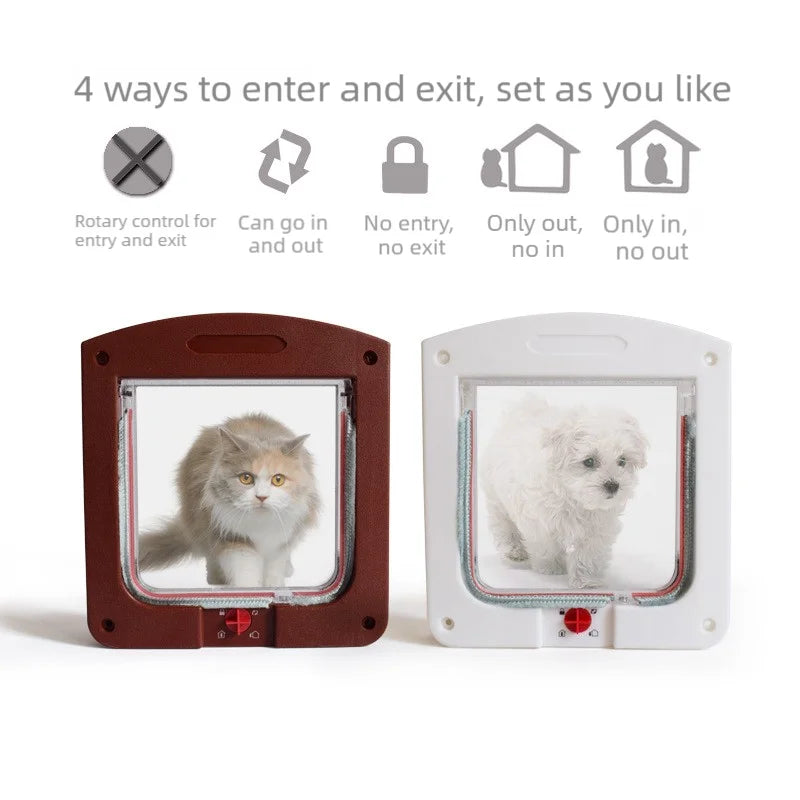 Pet door for cats and dogs, allowing controlled entry and exit, and featuring a two-way design
