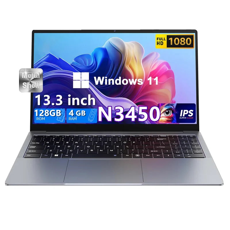 8GB RAM 256GB ROM 13.3 INCH Notebook Ultrabook Laptop PC Windows 11 Intel Celeron Quad Core N3450 CPU