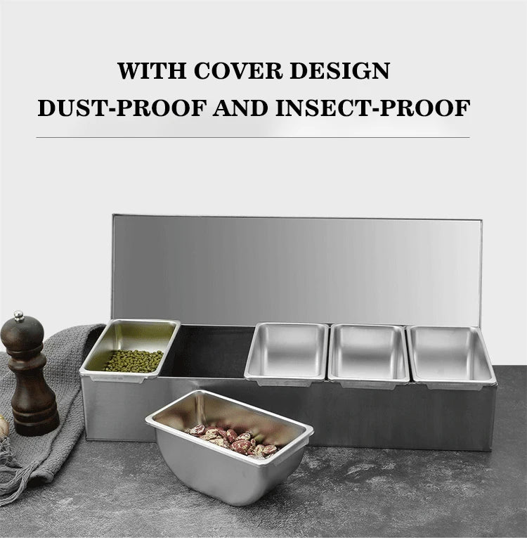 PizzAtHome 2/3/4/5/6 Section Seasoning Box Stainless Steel Ingredients Box Cheese Sauce Salt Sugar Box Spice Jar Baking Tool