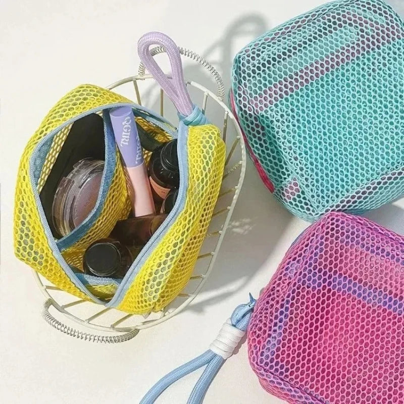 Mini Square Mesh Cosmetic Bag Zipper Storage Pouch Wristlet, Travel Organizer Coin Purse Key Holder Stationery Case Cute Gift
