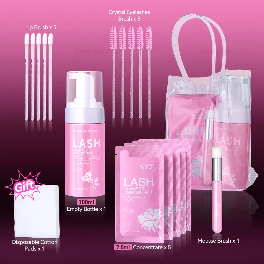 DAMMAN New Upgrades 7.5ml Eyelash Extensions Shampoo Non-irritation Lash Shampoo Concentrate Lashes Cleansing Mousse Makeup Tool