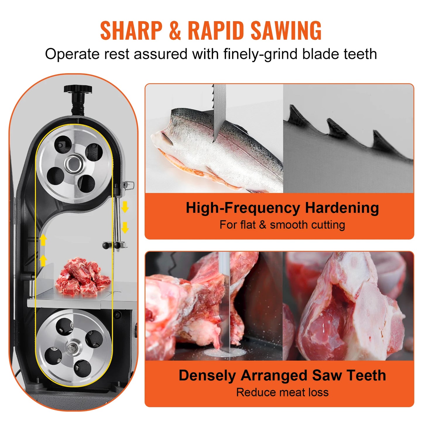 SucceBuy Band Saw Blade 65x0.63x0.02 inch 5 Pack Meat Bandsaw Blades for Replacement Carbon Steel Commercial Bone Saw Machines