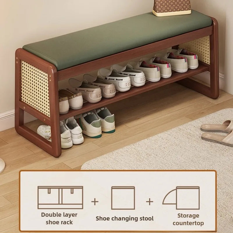 New Chinese style shoe changing stool with seating at the entrance, entrance door, shoe rack, entrance hall, household soft bag,