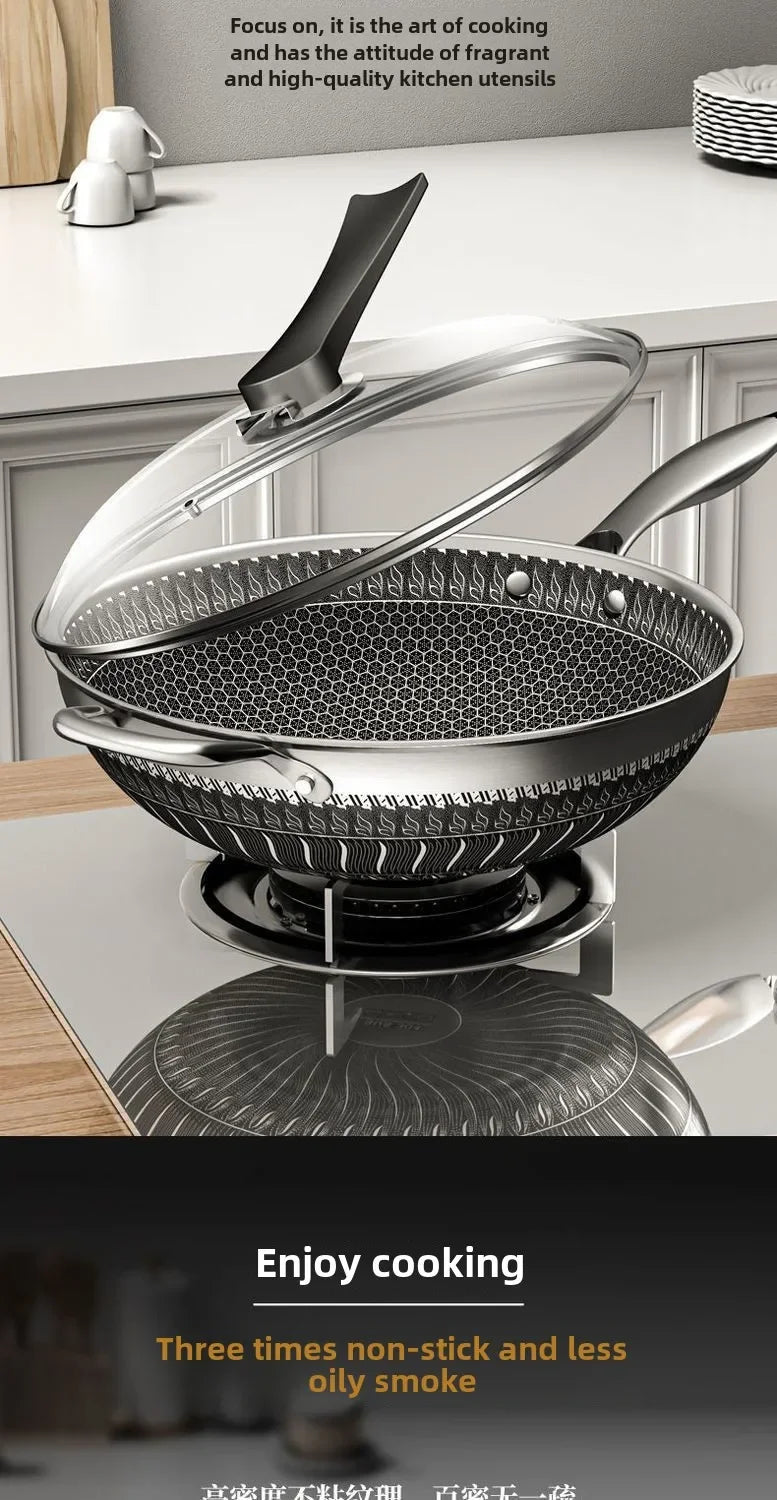 Double-sided screen 316 stainless steel wok Non-coated wok non-stick household induction cooker gas universal wok