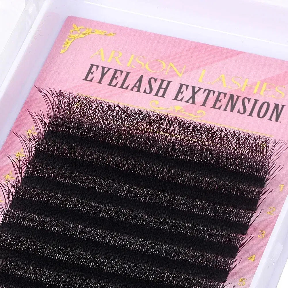 Color: Brushed Slate, Curl: D, Thickness: 0.07mm, Length: 12mm - ARISON LASHES W Shape 3/4/5/6D Eyelashes Extension Premade Volume Fans YY-shape Lashes Faux Mink Soft Easy Faning Natural Lashes