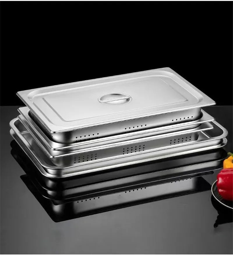 Rectangle Stainless Steel Storage Leak Trays Hole Mesh Strainer Vegetable Fruit Washing Basket Food GN Pan Water Filter Basin